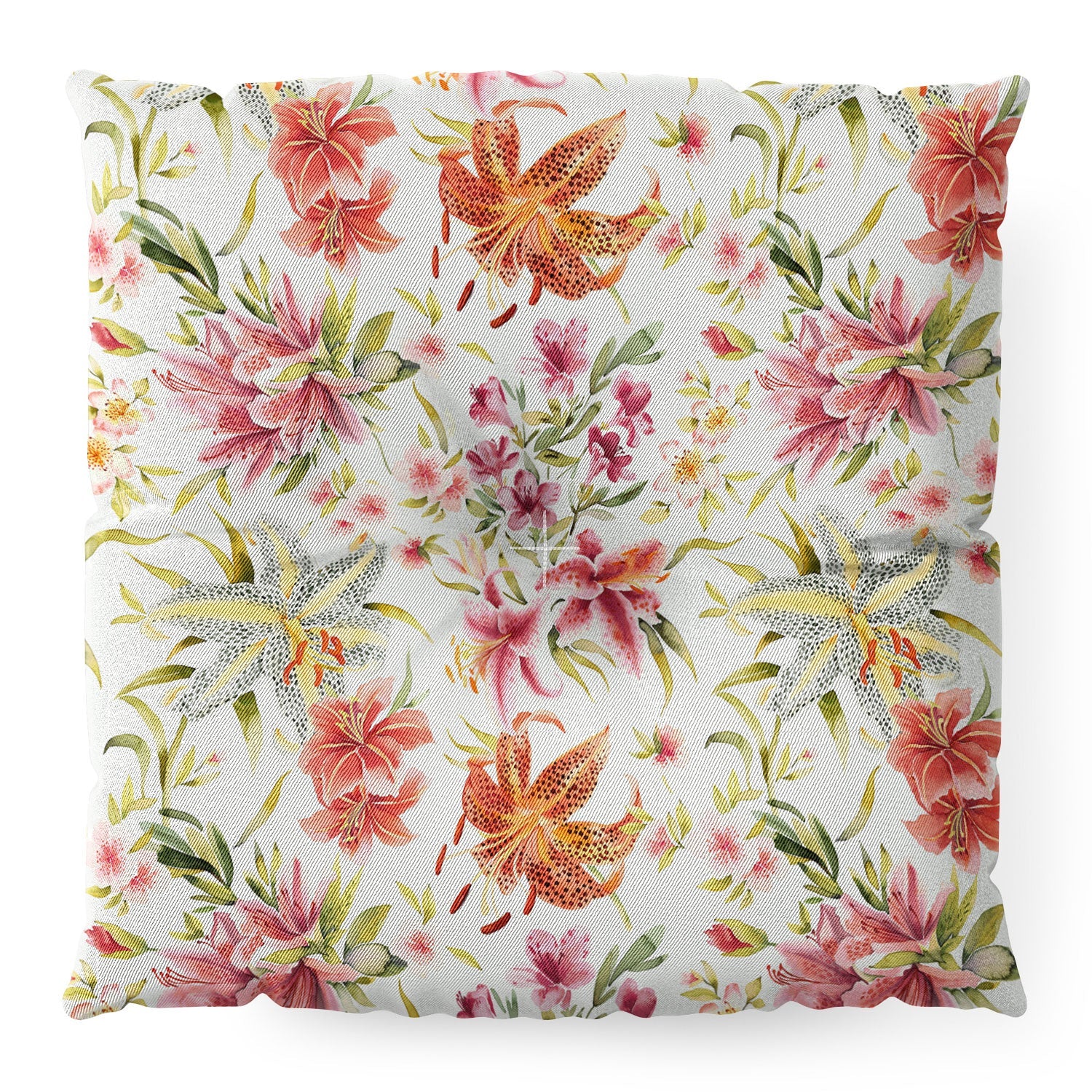 Ninola Design Botanic Retreat Lily Lush Floral Orange Green Floor Pillow Square