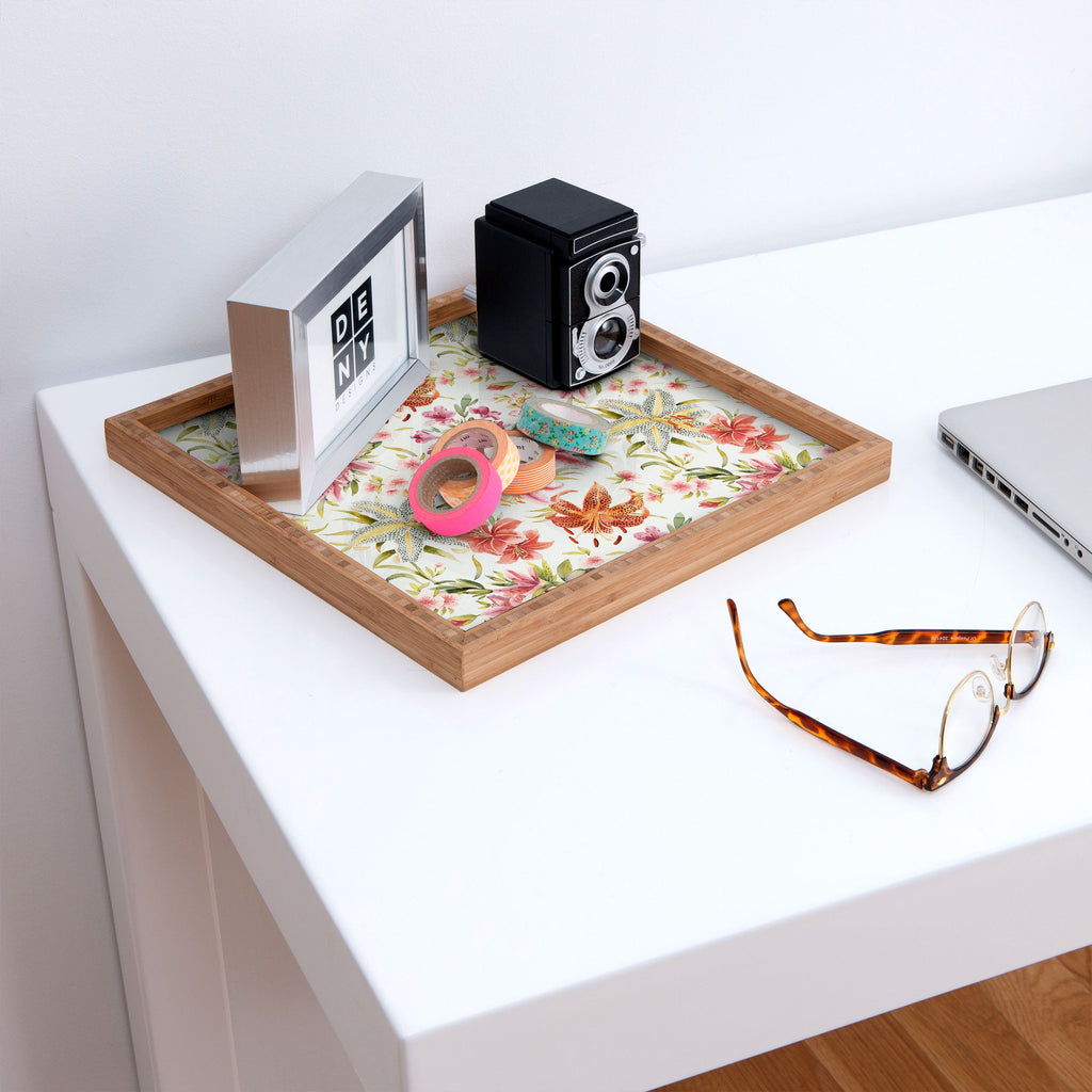Ninola Design Botanic Retreat Lily Lush Floral Orange Green Square Tray