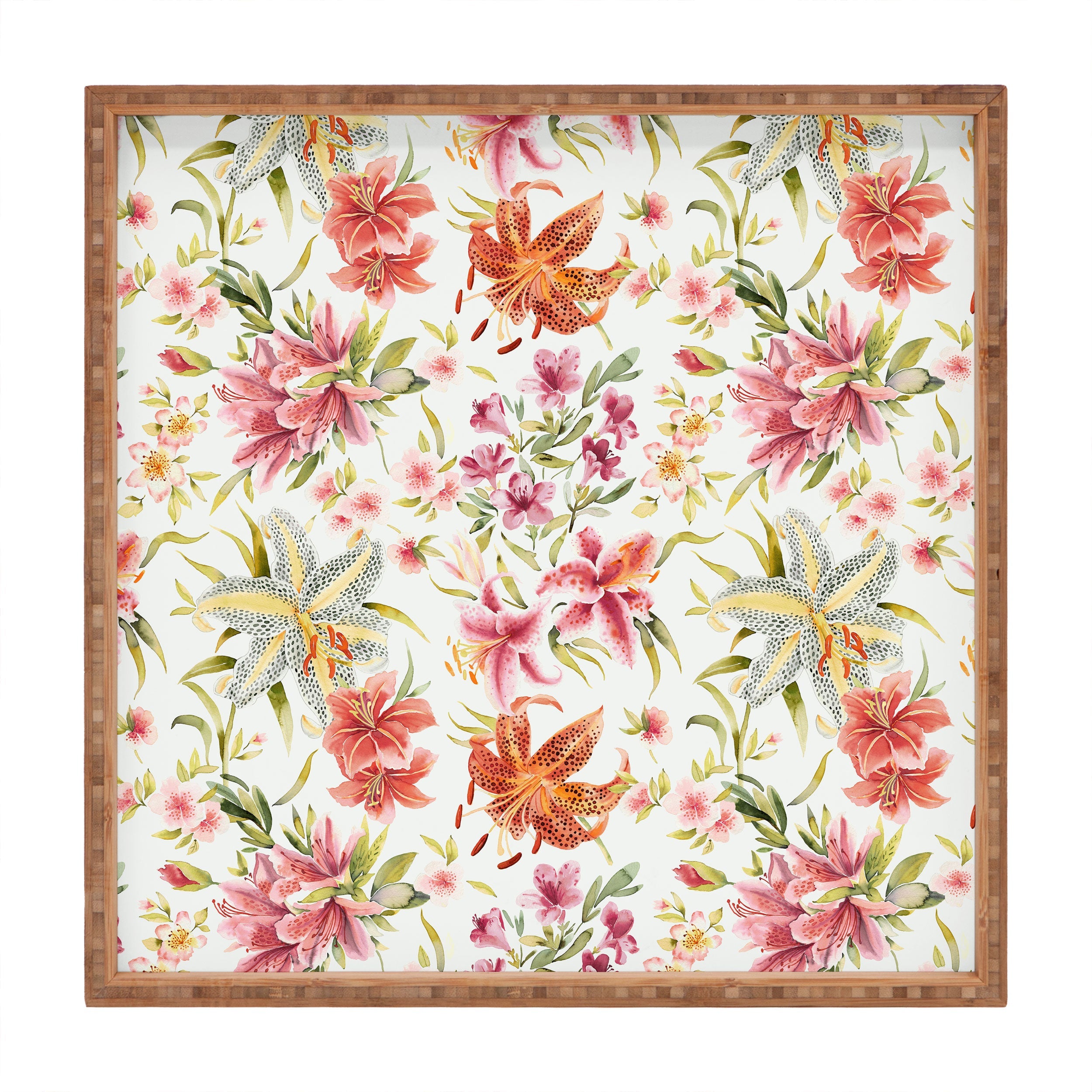 Ninola Design Botanic Retreat Lily Lush Floral Orange Green Square Tray