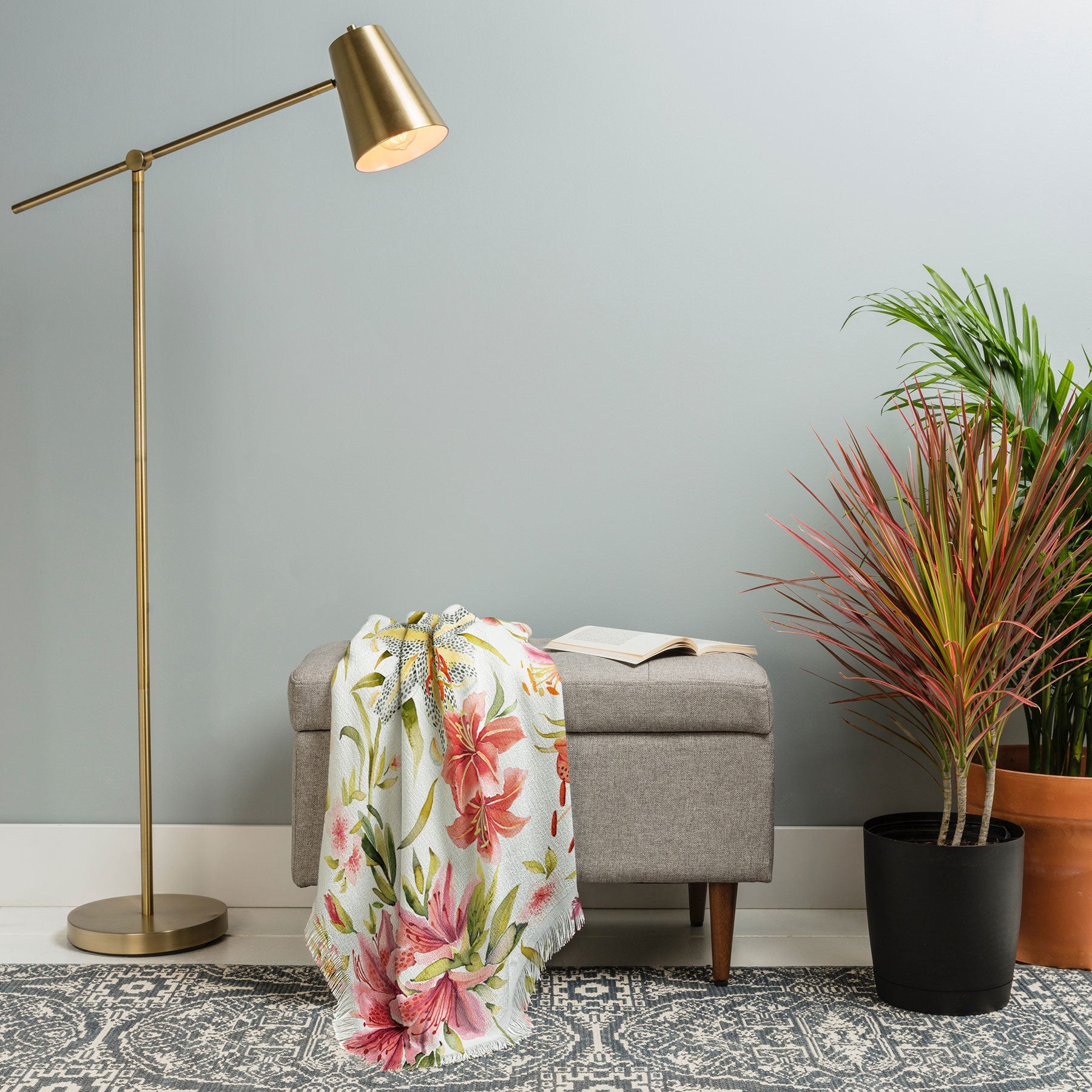 Ninola Design Botanic Retreat Lily Lush Floral Orange Green Throw Blanket