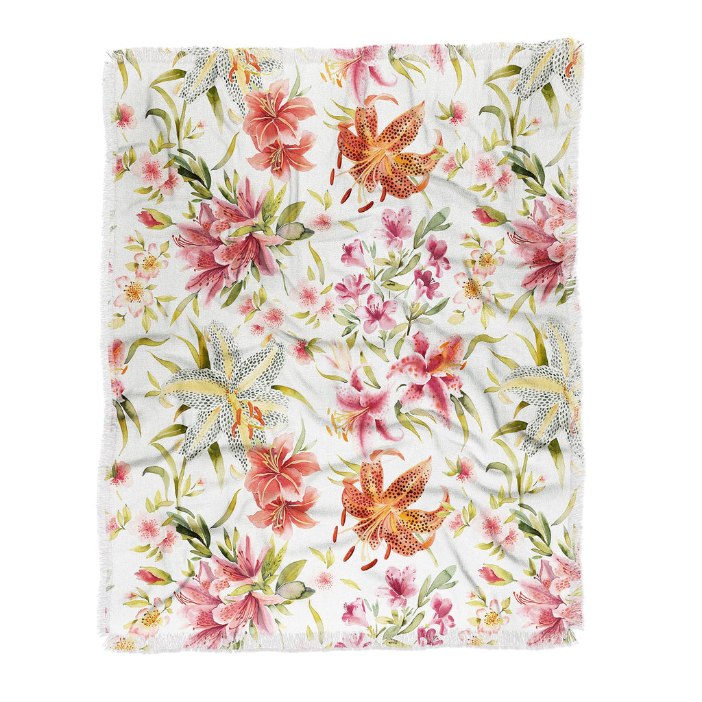 Ninola Design Botanic Retreat Lily Lush Floral Orange Green Throw Blanket