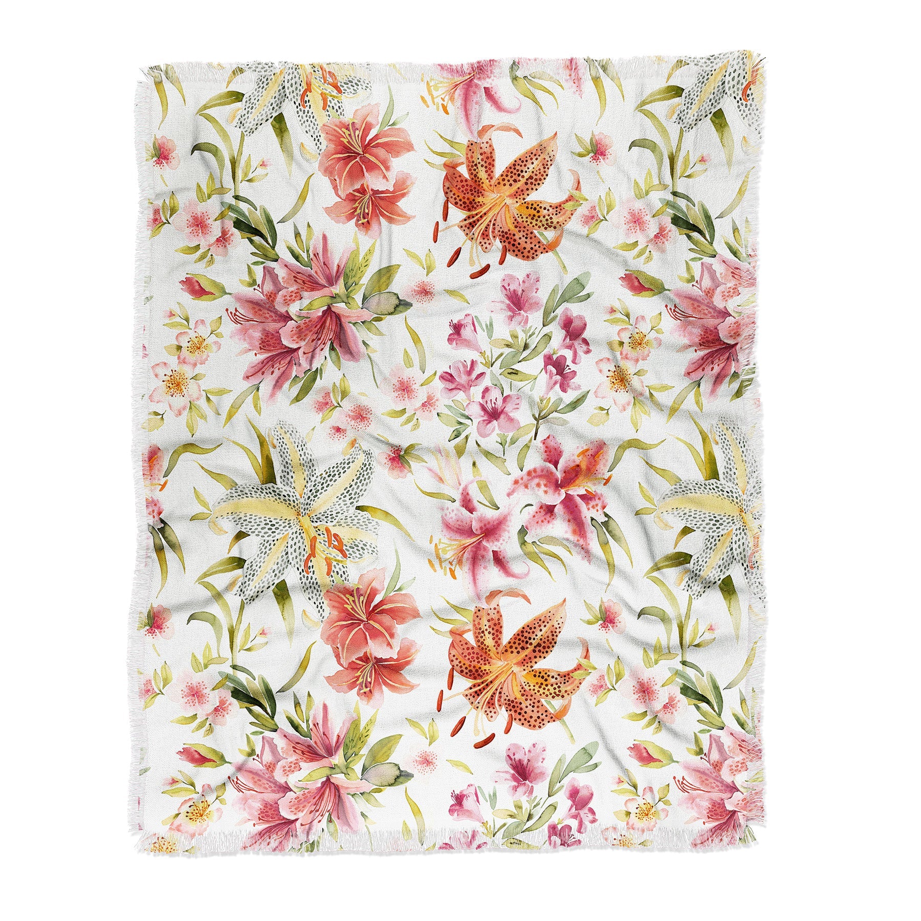 Ninola Design Botanic Retreat Lily Lush Floral Orange Green Throw Blanket