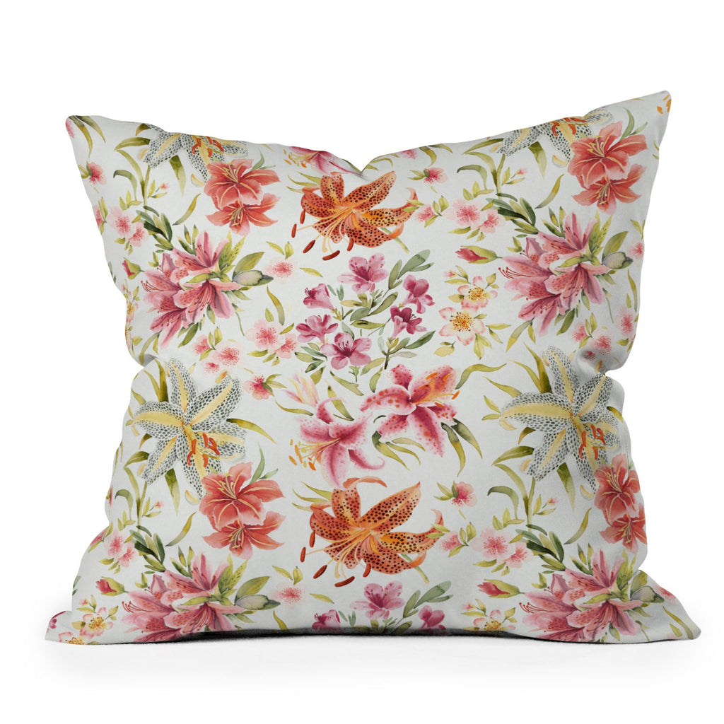 Ninola Design Botanic Retreat Lily Lush Floral Orange Green Throw Pillow