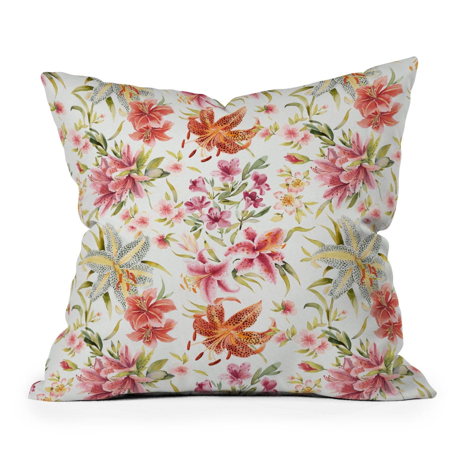 Ninola Design Botanic Retreat Lily Lush Floral Orange Green Throw Pillow
