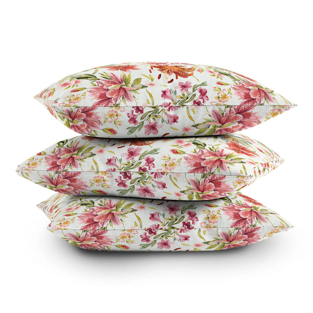 Ninola Design Botanic Retreat Lily Lush Floral Orange Green Outdoor Throw Pillow