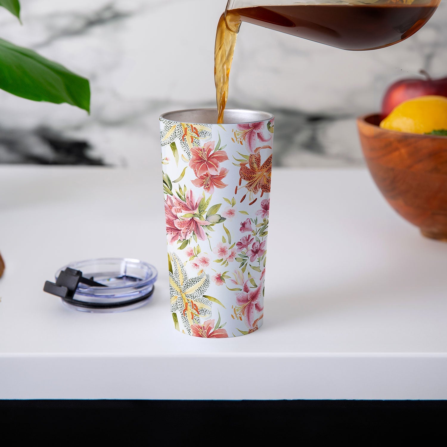 Ninola Design Botanic Retreat Lily Lush Floral Orange Green Travel Mug
