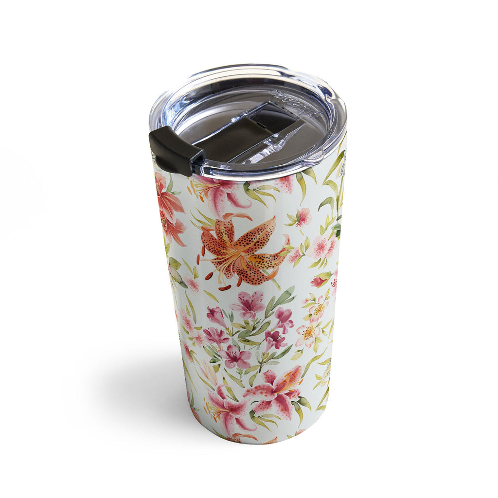 Ninola Design Botanic Retreat Lily Lush Floral Orange Green Travel Mug