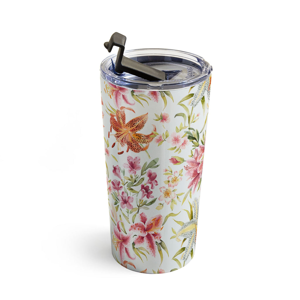 Ninola Design Botanic Retreat Lily Lush Floral Orange Green Travel Mug