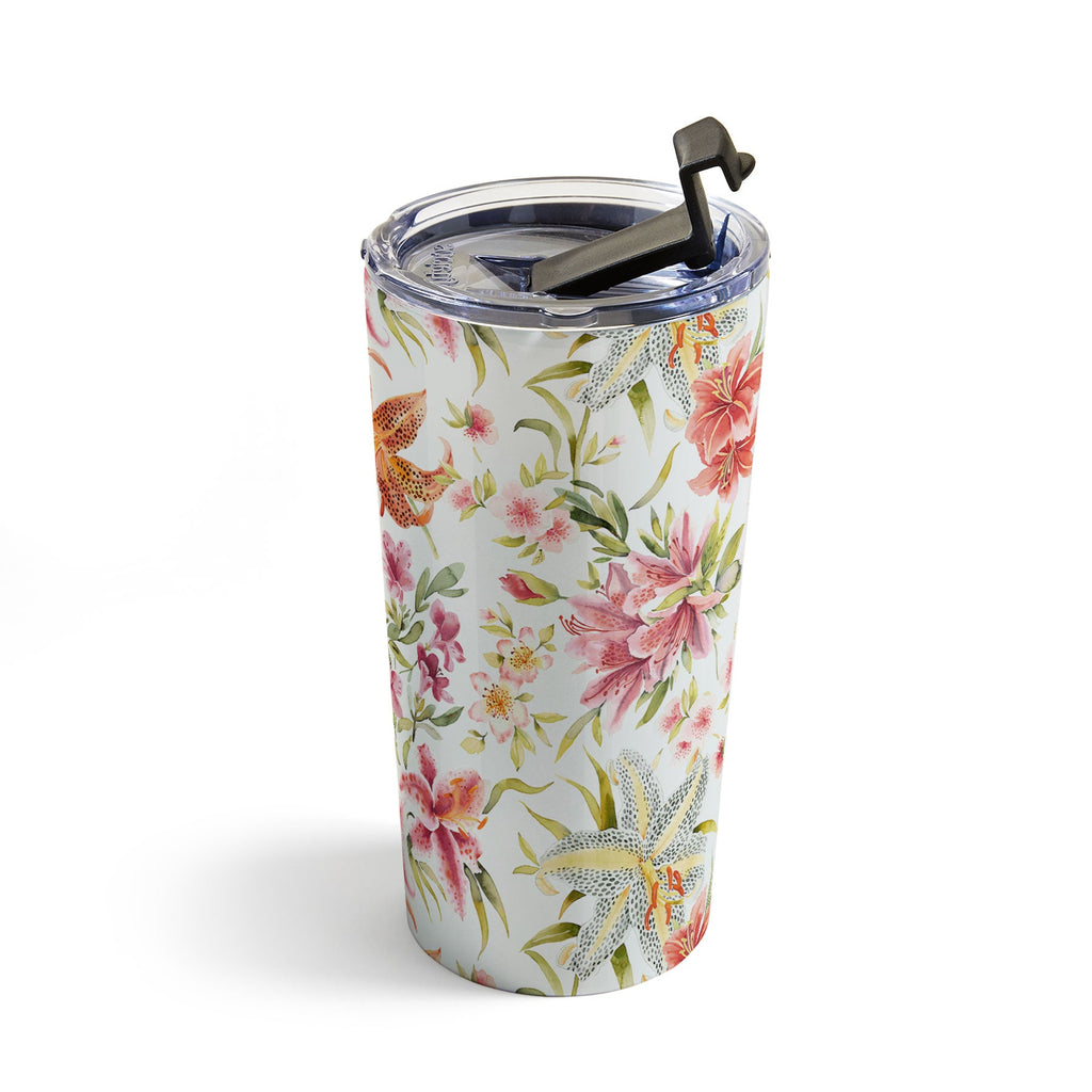 Ninola Design Botanic Retreat Lily Lush Floral Orange Green Travel Mug