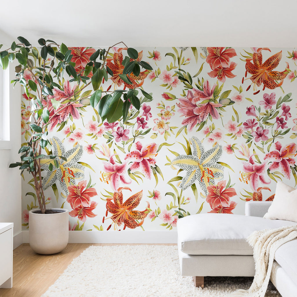 Ninola Design Botanic Retreat Lily Lush Floral Orange Green Wall Mural