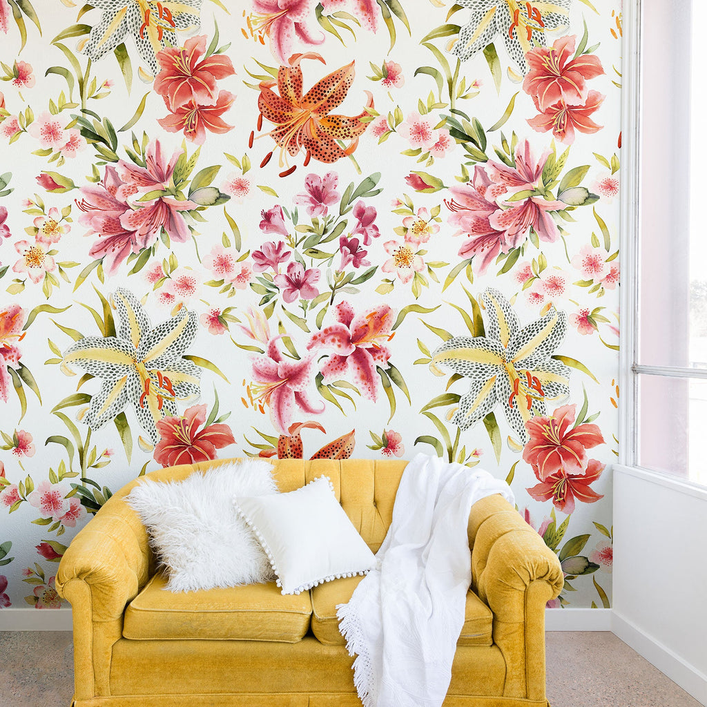 Ninola Design Botanic Retreat Lily Lush Floral Orange Green Wall Mural