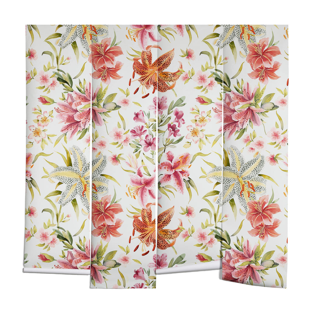 Ninola Design Botanic Retreat Lily Lush Floral Orange Green Wall Mural