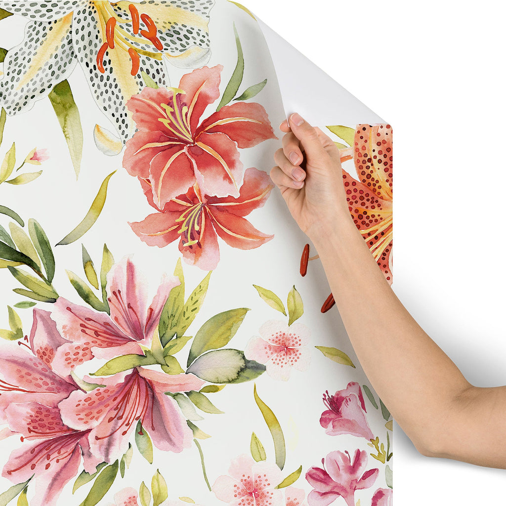 Ninola Design Botanic Retreat Lily Lush Floral Orange Green Wallpaper
