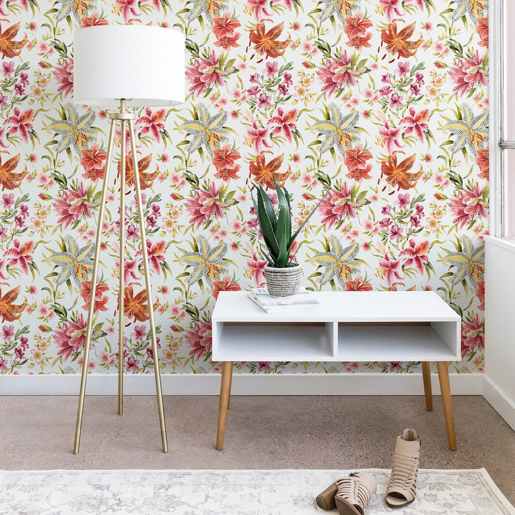 Ninola Design Botanic Retreat Lily Lush Floral Orange Green Wallpaper