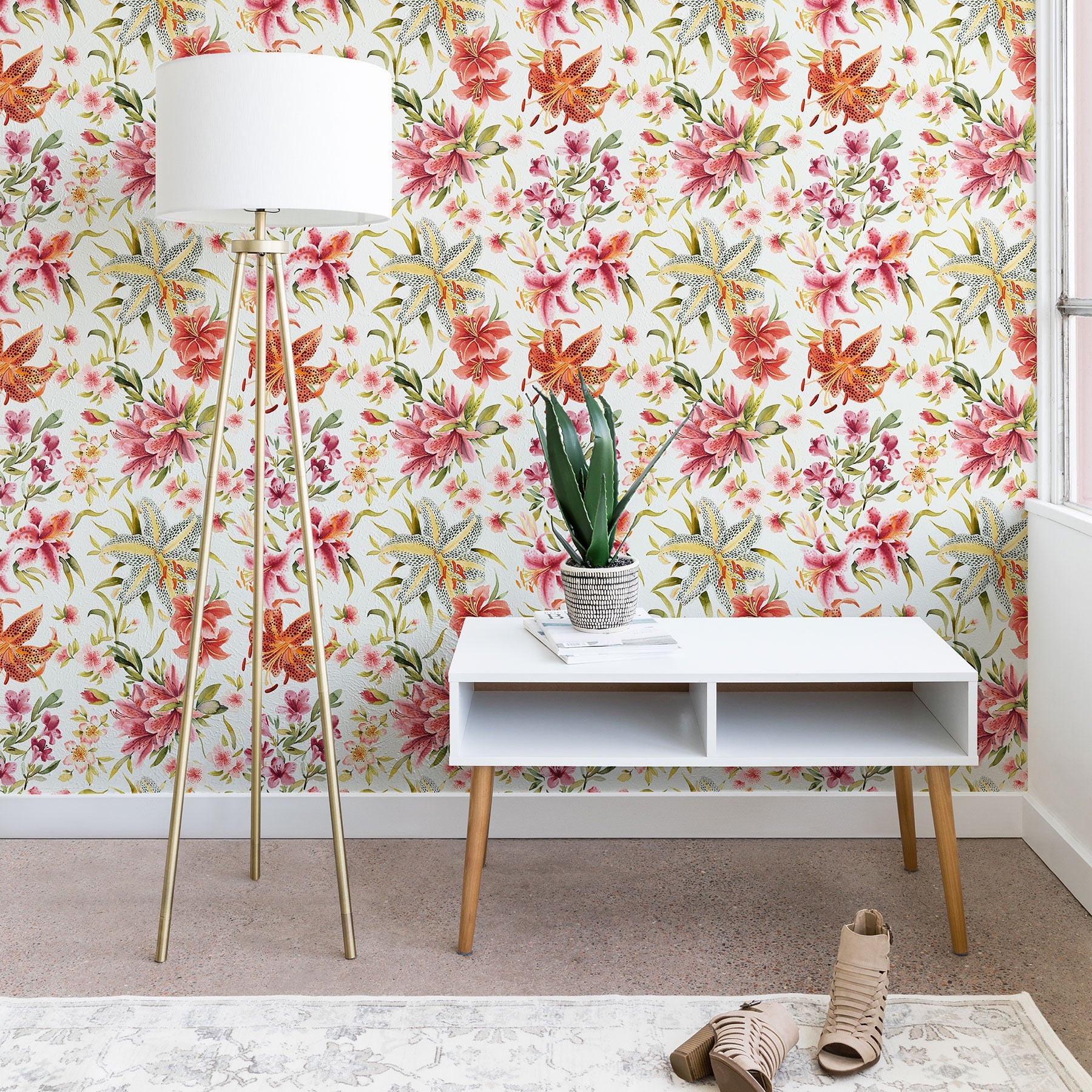Ninola Design Botanic Retreat Lily Lush Floral Orange Green Wallpaper