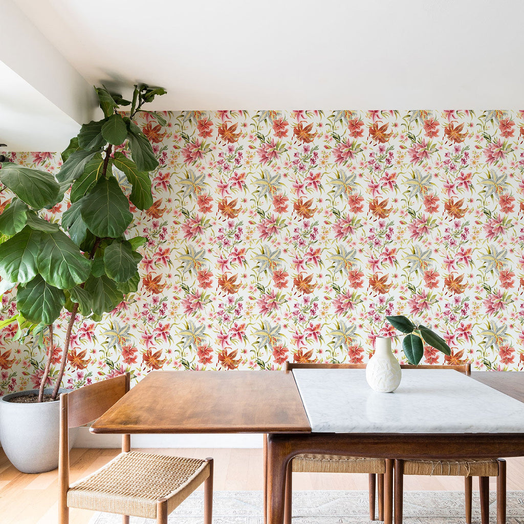 Ninola Design Botanic Retreat Lily Lush Floral Orange Green Wallpaper