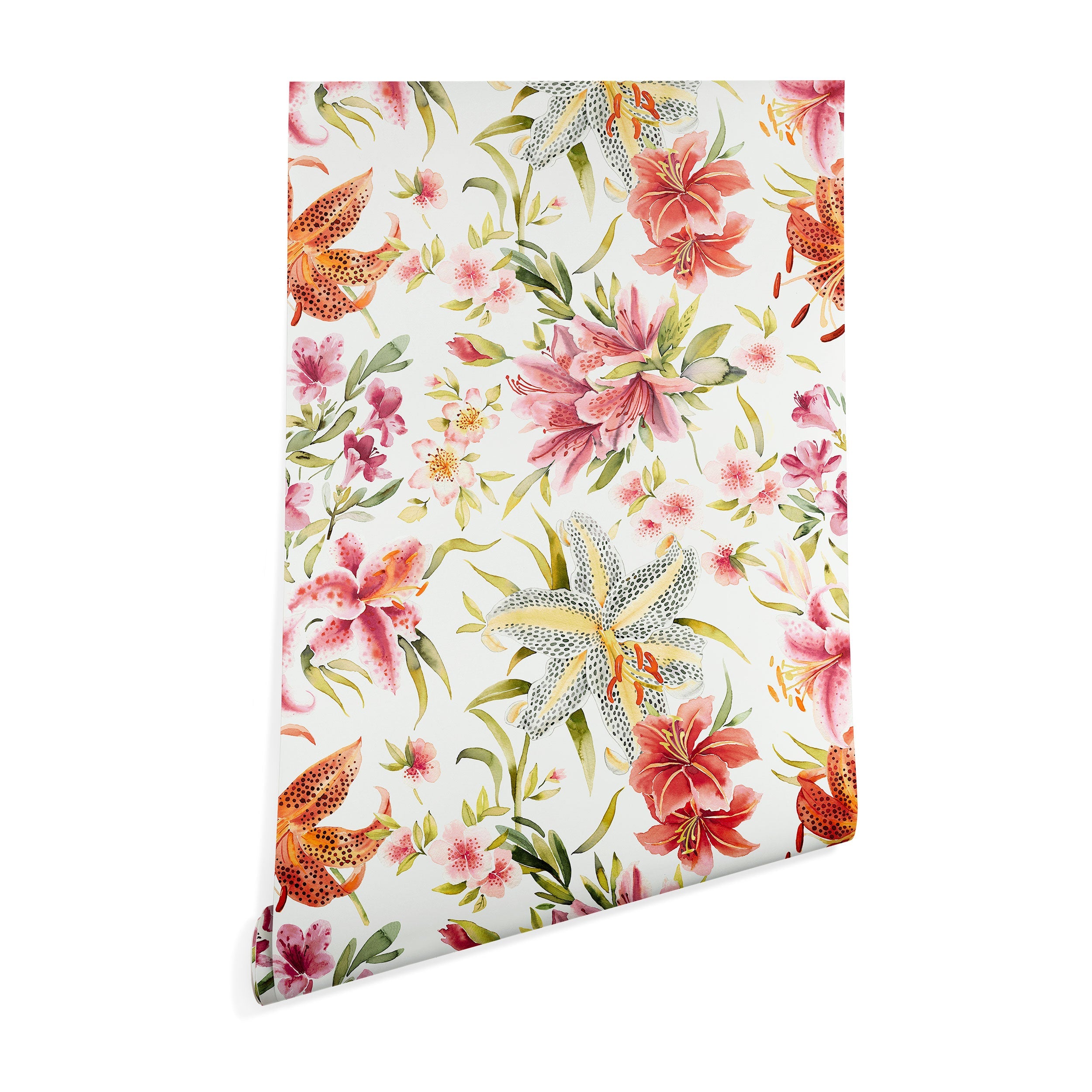 Ninola Design Botanic Retreat Lily Lush Floral Orange Green Wallpaper
