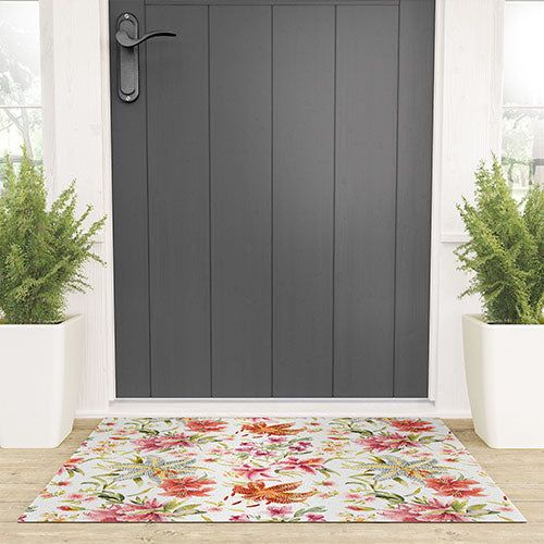 Ninola Design Botanic Retreat Lily Lush Floral Orange Green Welcome Mat