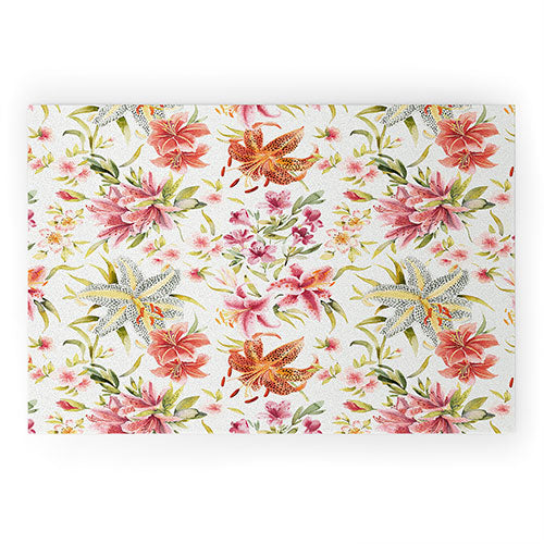 Ninola Design Botanic Retreat Lily Lush Floral Orange Green Welcome Mat