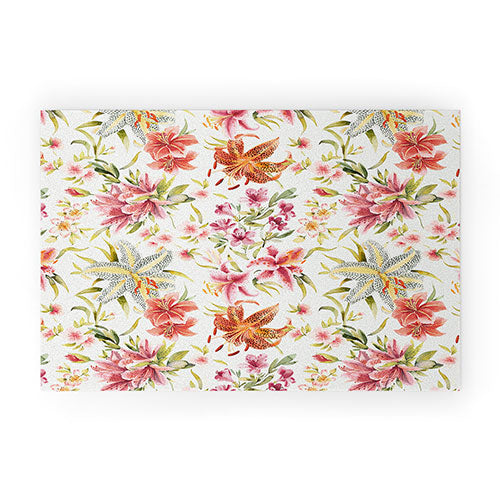 Ninola Design Botanic Retreat Lily Lush Floral Orange Green Welcome Mat