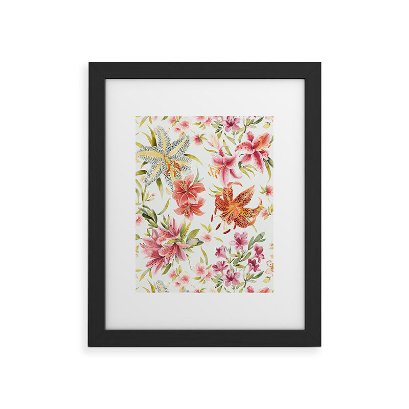 Ninola Design Botanic Retreat Lily Lush Floral Orange Green Framed Art Print