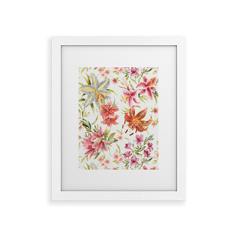 Ninola Design Botanic Retreat Lily Lush Floral Orange Green Framed Art Print