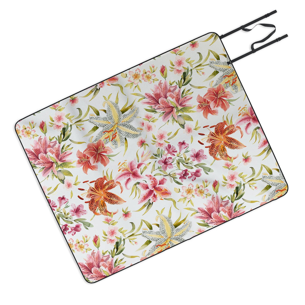 Ninola Design Botanic Retreat Lily Lush Floral Orange Green Picnic Blanket