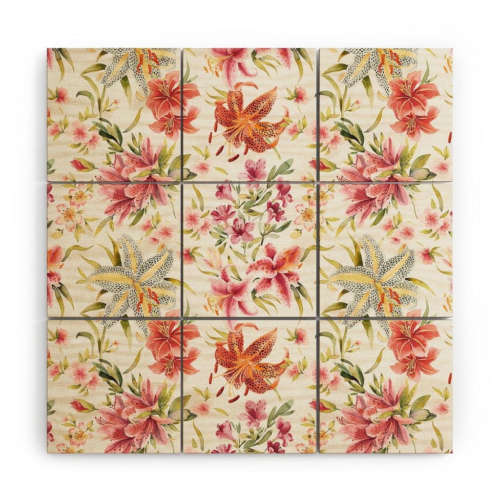Ninola Design Botanic Retreat Lily Lush Floral Orange Green Wood Wall Mural