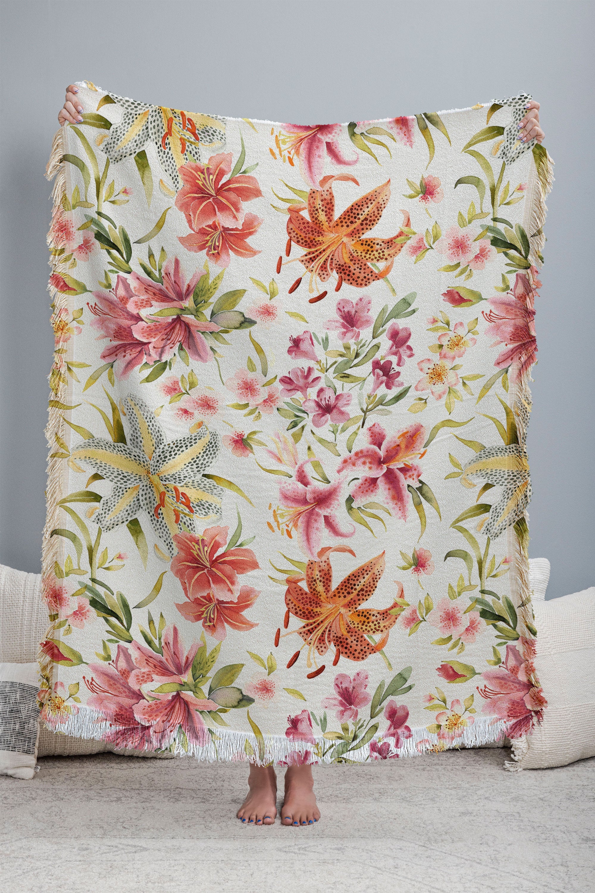 Ninola Design Botanic Retreat Lily Lush Floral Orange Green Throw Blanket