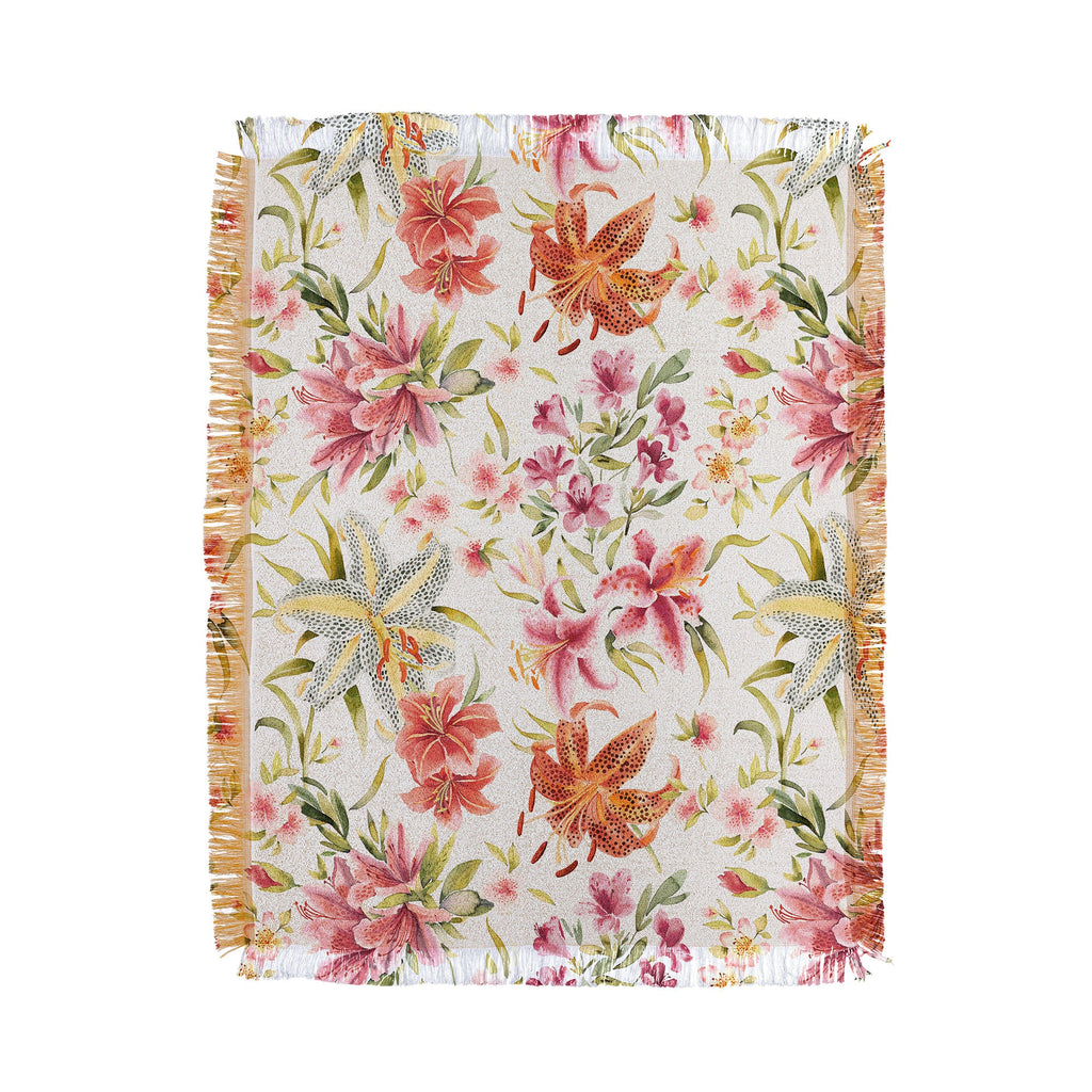 Ninola Design Botanic Retreat Lily Lush Floral Orange Green Throw Blanket