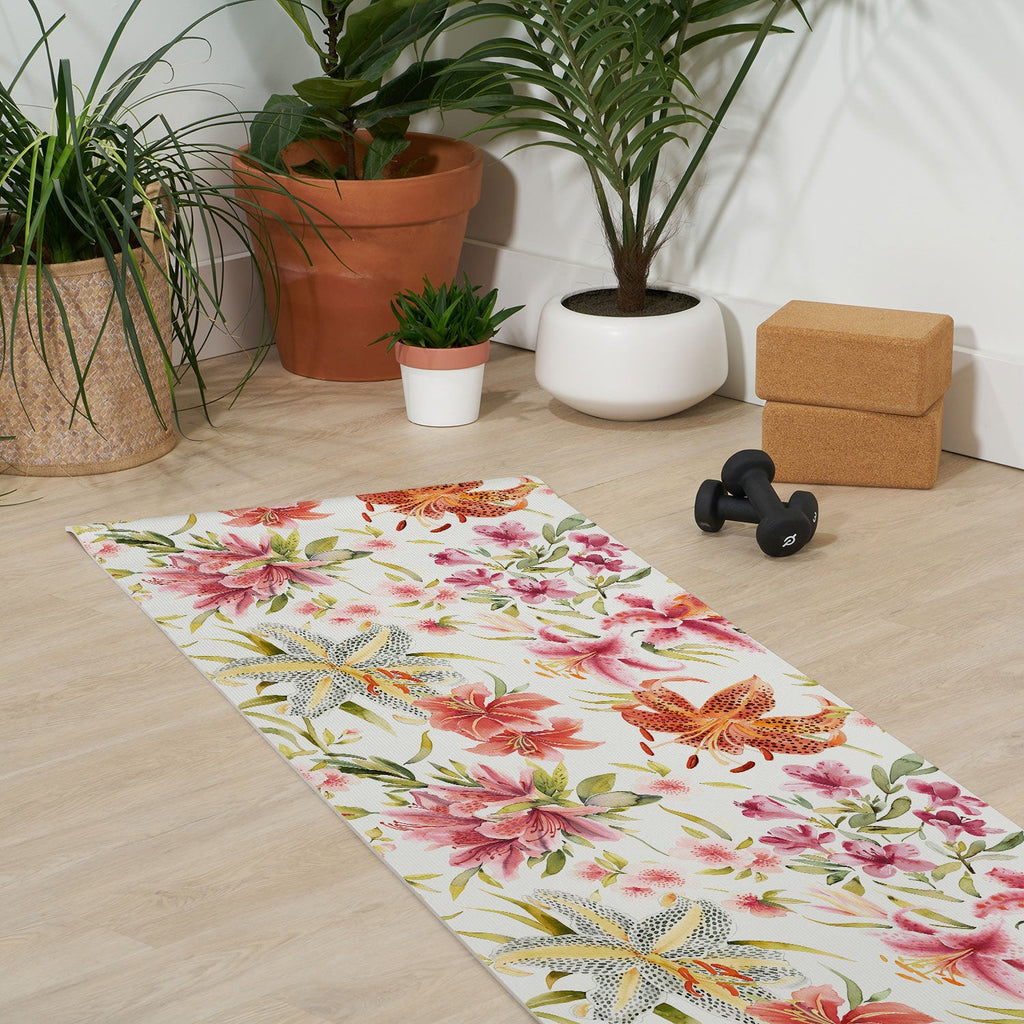 Ninola Design Botanic Retreat Lily Lush Floral Orange Green Yoga Mat
