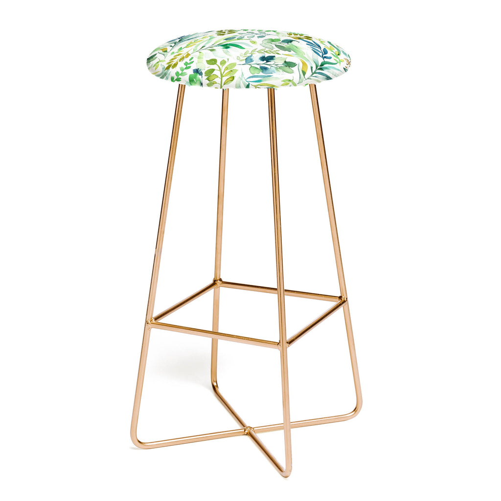 Ninola Design Botanic Retreat Loose Botanical Leaves Watercolor Green Bar Stool