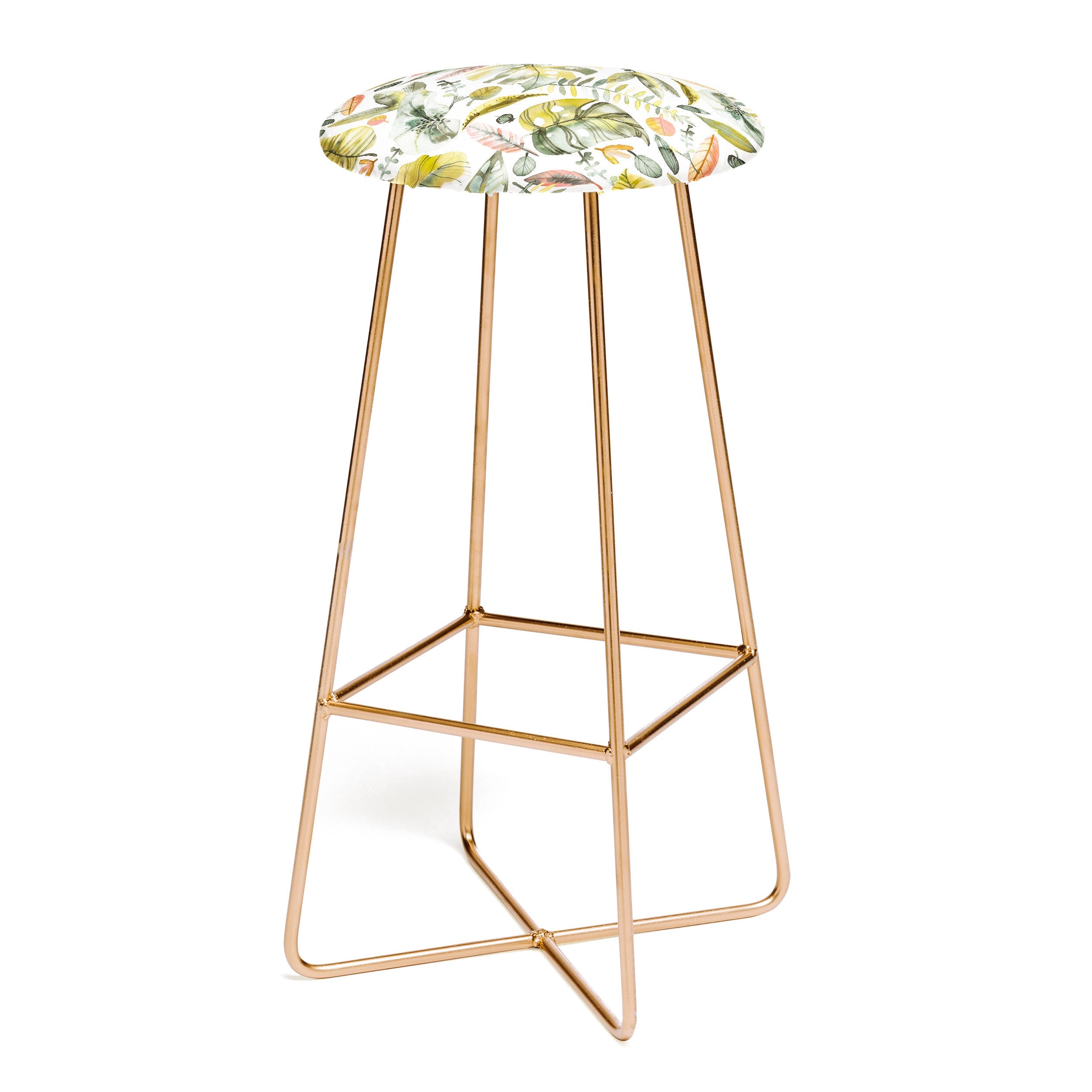 Ninola Design Botanic Retreat Tropical Jungle Leaves Botanical Green Orange Bar Stool