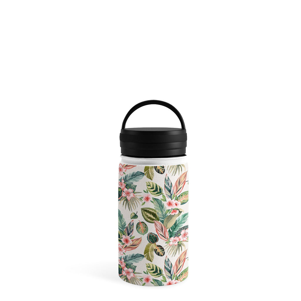 Ninola Design Botanic Retreat Tropical Leaves Flowers Pink Green Water Bottle