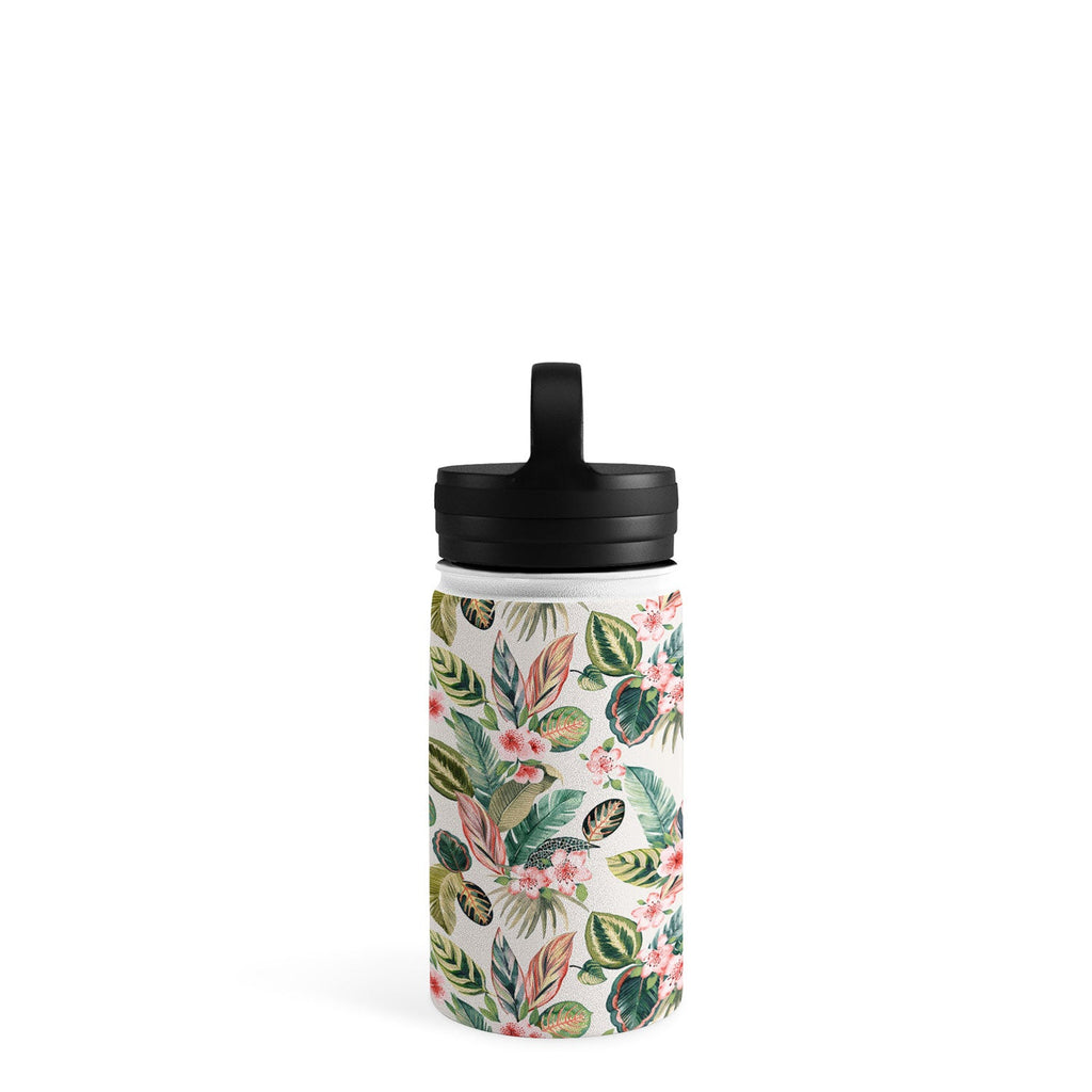 Ninola Design Botanic Retreat Tropical Leaves Flowers Pink Green Water Bottle
