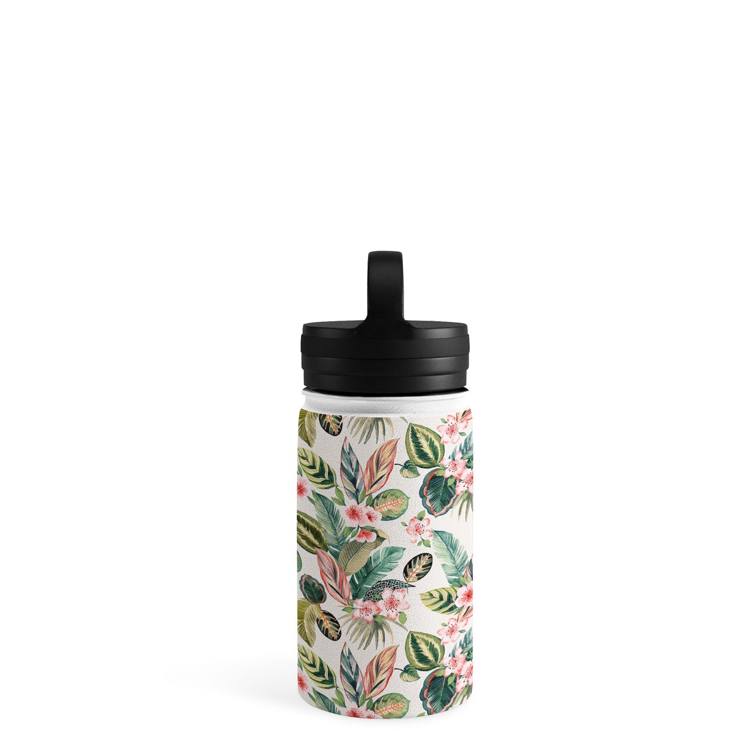 Ninola Design Botanic Retreat Tropical Leaves Flowers Pink Green Water Bottle