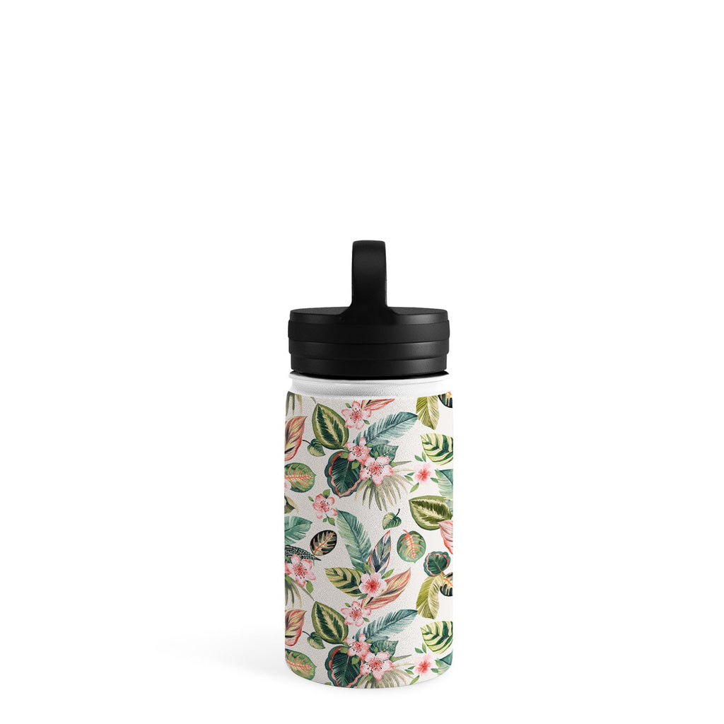 Ninola Design Botanic Retreat Tropical Leaves Flowers Pink Green Water Bottle