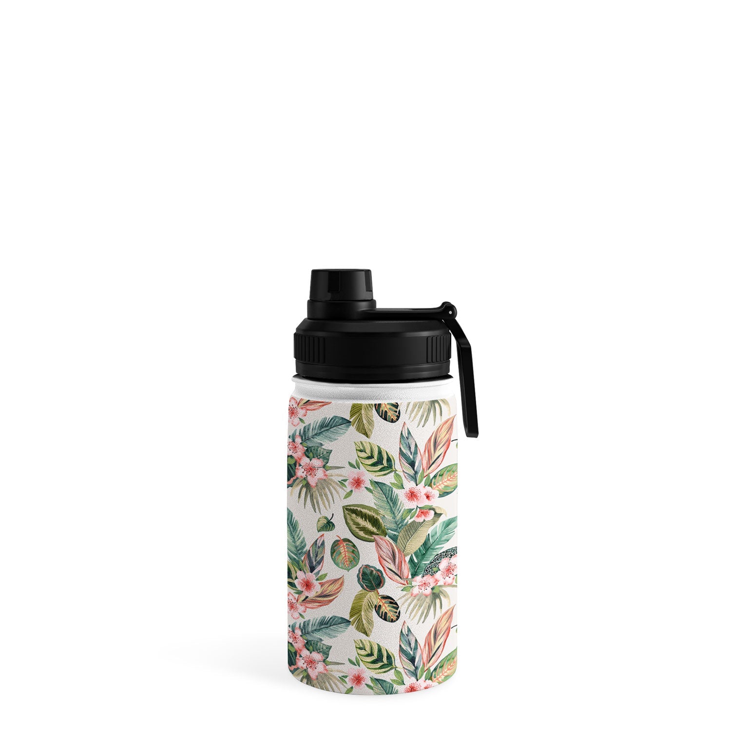 Ninola Design Botanic Retreat Tropical Leaves Flowers Pink Green Water Bottle
