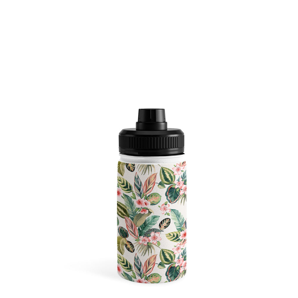 Ninola Design Botanic Retreat Tropical Leaves Flowers Pink Green Water Bottle