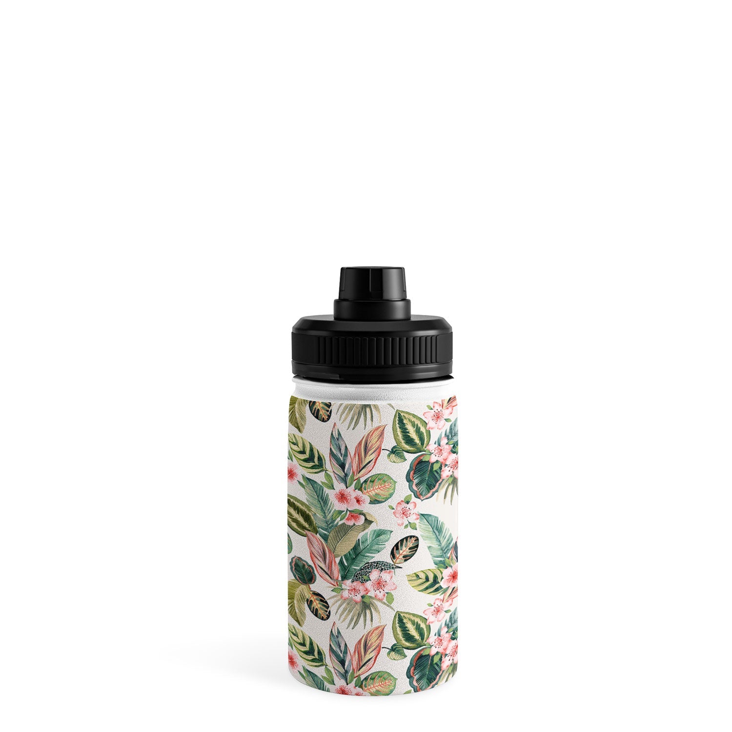 Ninola Design Botanic Retreat Tropical Leaves Flowers Pink Green Water Bottle