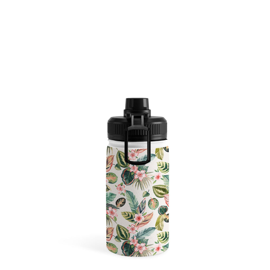 Ninola Design Botanic Retreat Tropical Leaves Flowers Pink Green Water Bottle