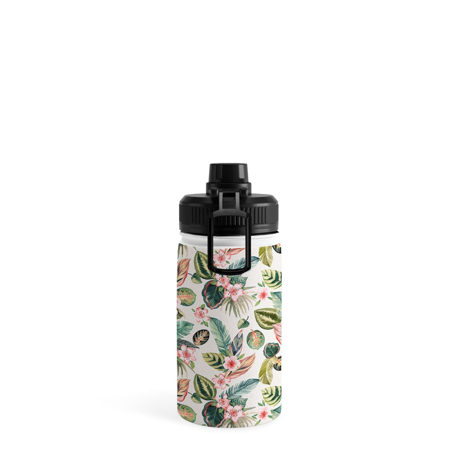 Ninola Design Botanic Retreat Tropical Leaves Flowers Pink Green Water Bottle
