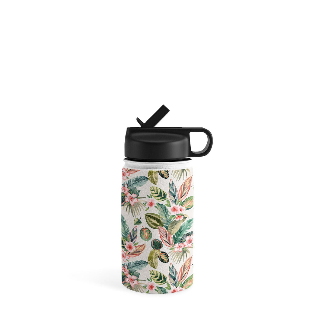 Ninola Design Botanic Retreat Tropical Leaves Flowers Pink Green Water Bottle