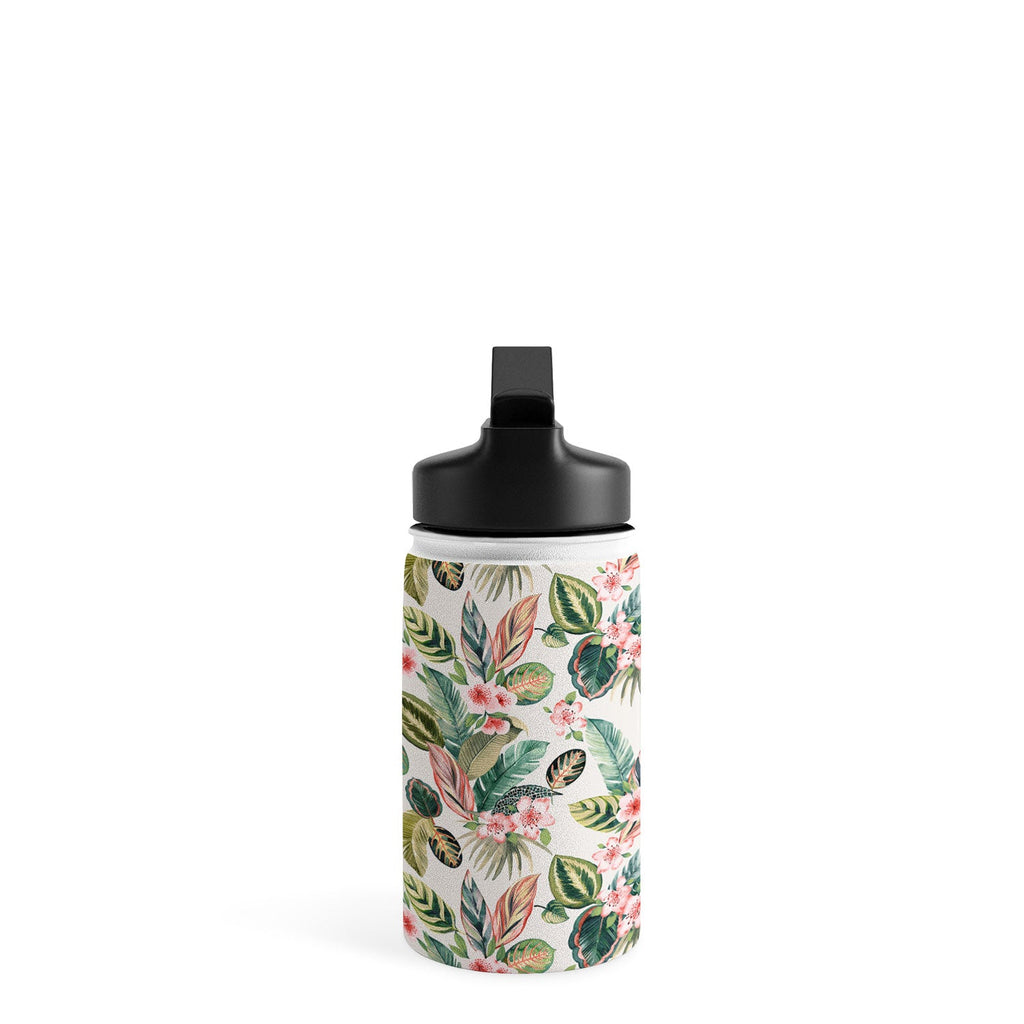 Ninola Design Botanic Retreat Tropical Leaves Flowers Pink Green Water Bottle