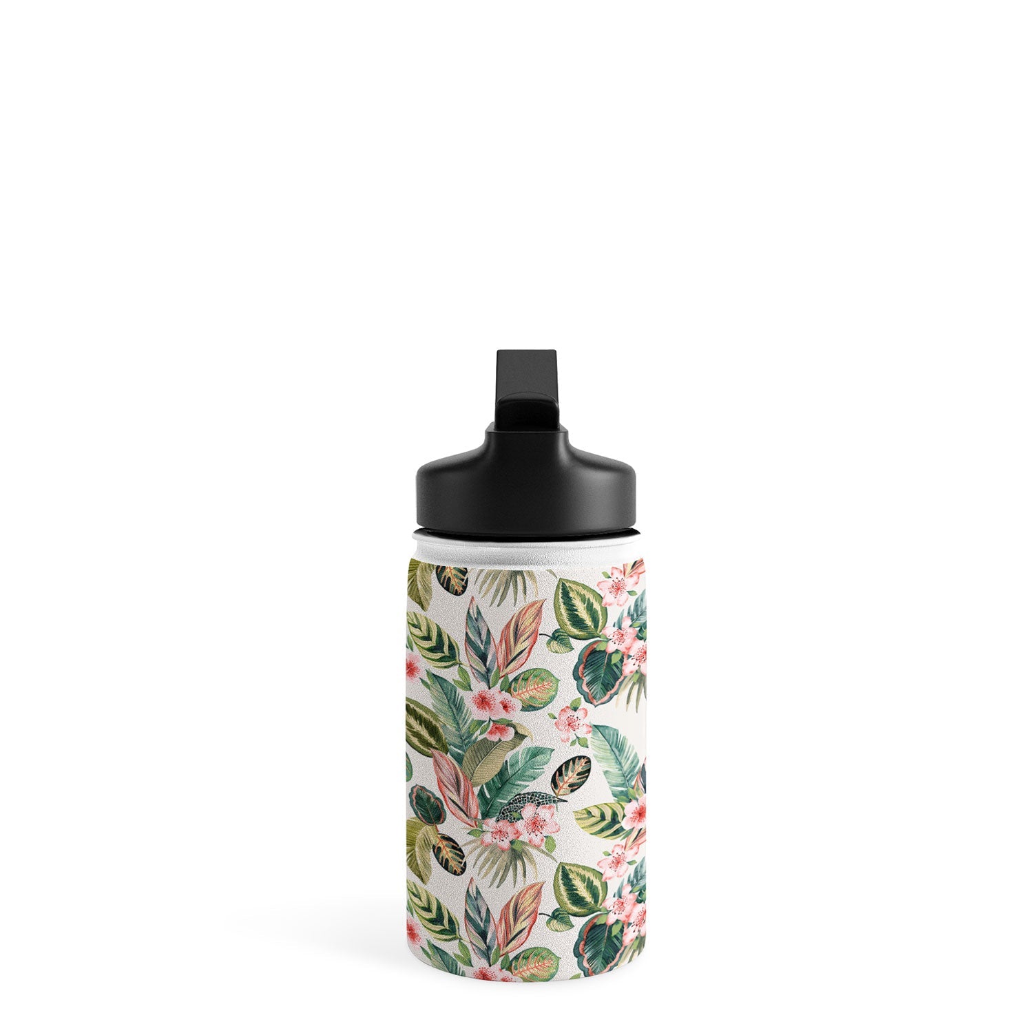 Ninola Design Botanic Retreat Tropical Leaves Flowers Pink Green Water Bottle