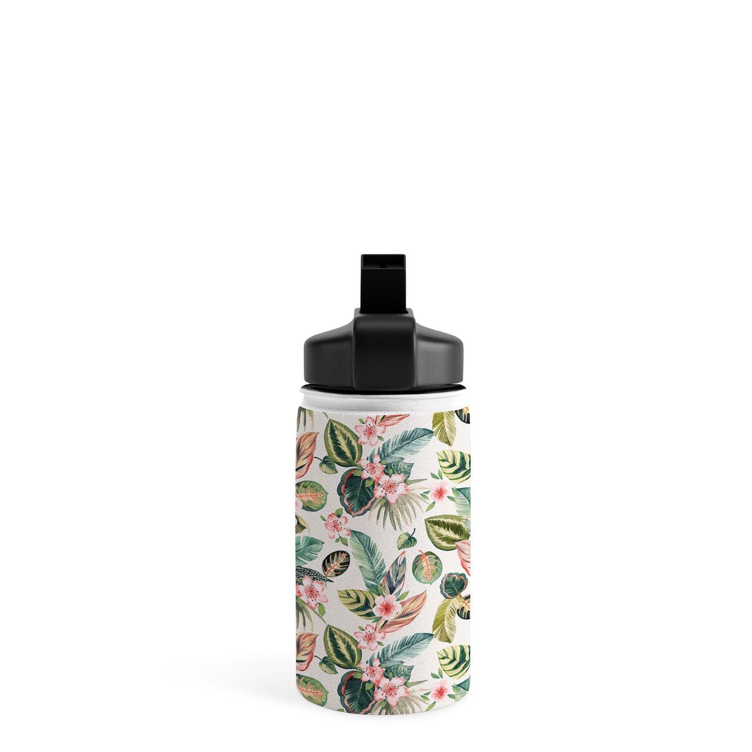 Ninola Design Botanic Retreat Tropical Leaves Flowers Pink Green Water Bottle