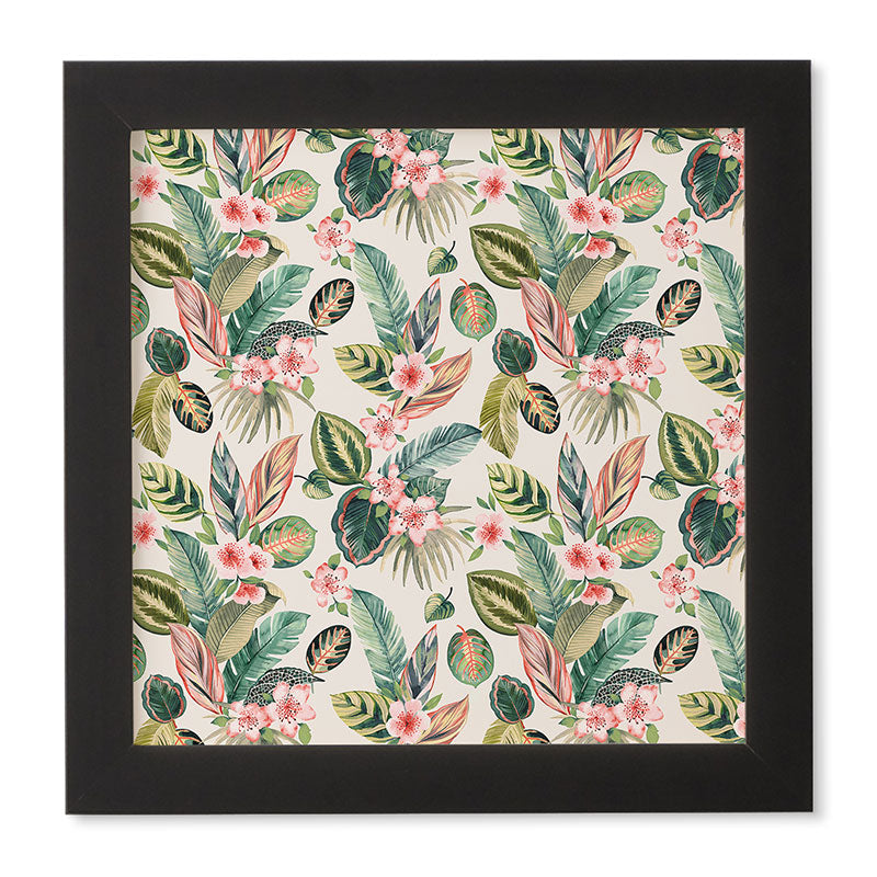 Ninola Design Botanic Retreat Tropical Leaves Flowers Pink Green Framed Wall Art