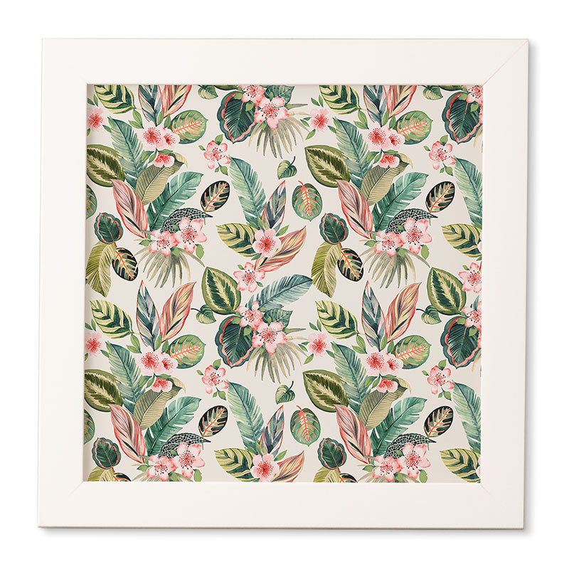 Ninola Design Botanic Retreat Tropical Leaves Flowers Pink Green Framed Wall Art