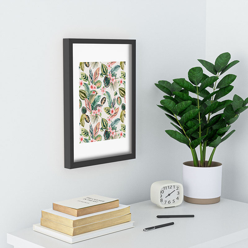 Ninola Design Botanic Retreat Tropical Leaves Flowers Pink Green Recessed Framing Rectangle
