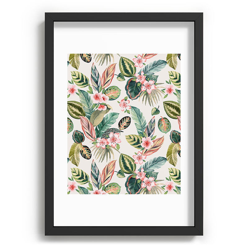 Ninola Design Botanic Retreat Tropical Leaves Flowers Pink Green Recessed Framing Rectangle